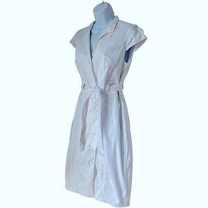 Calvin Klein White Button-Down Cotton Blend Belted Summer Dress sz 8